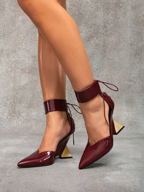 SHEIN CUCCOO SZL Pointed Toe Asymmetrical Heels Burgundy Women's High Heels, Badgirl Night Outfit, Street Style Sexy Party Date Spring Shoes Spring Break Easter Prom Heels For Christmas Spring Shoes