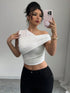 SHEIN Asymmetrical Shoulder Twist Detail Fitted White Blouse