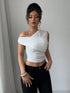 SHEIN Asymmetrical Shoulder Twist Detail Fitted White Blouse