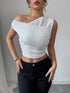 SHEIN Asymmetrical Shoulder Twist Detail Fitted White Blouse