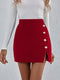 SHEIN Calvaya Autumn Elegant Solid Color Button Decor Split Hem Skirt