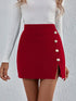 SHEIN Calvaya Autumn Elegant Solid Color Button Decor Split Hem Skirt