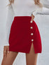 SHEIN Calvaya Autumn Elegant Solid Color Button Decor Split Hem Skirt