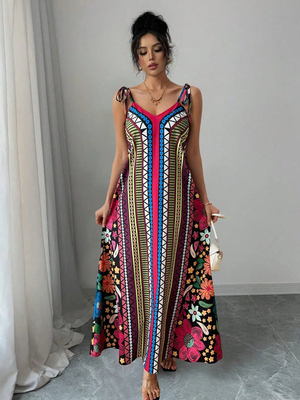 SHEIN Calvaya Women's Casual Printed Holiday Dress