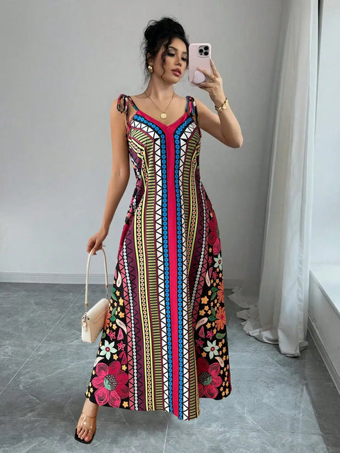 SHEIN Calvaya Women's Casual Printed Holiday Dress