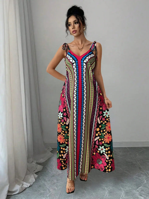 SHEIN Calvaya Women's Casual Printed Holiday Dress