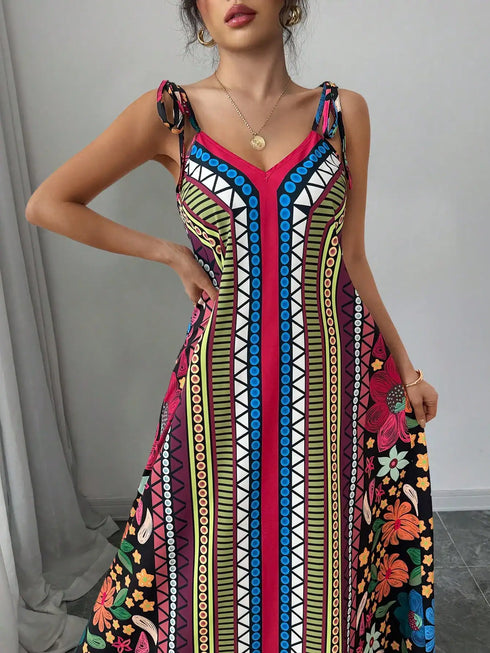 SHEIN Calvaya Women's Casual Printed Holiday Dress