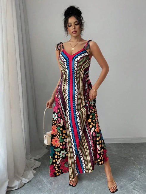 SHEIN Calvaya Women's Casual Printed Holiday Dress