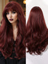 SHEIN Chic Burgundy Brown Long Curly Wig With Bangs For Women - Matte Finish, Heat Resistant Synthetic Hair,