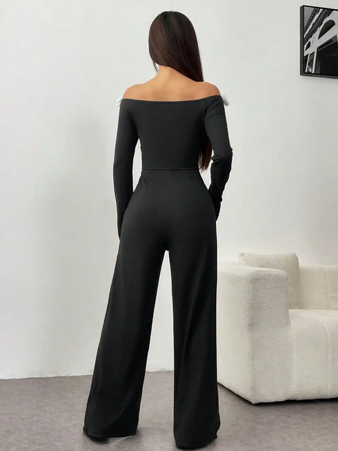 Chiquease Women's Off-Shoulder Tie-Front Jumpsuit