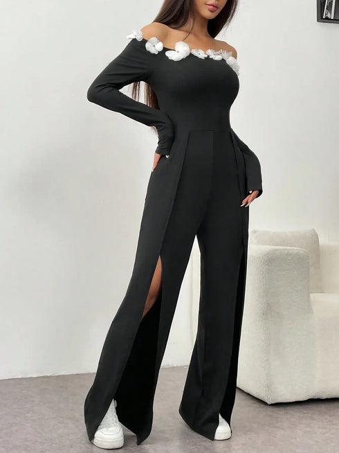 SHEIN Chiquease Off-Shoulder Tie-Front Jumpsuit