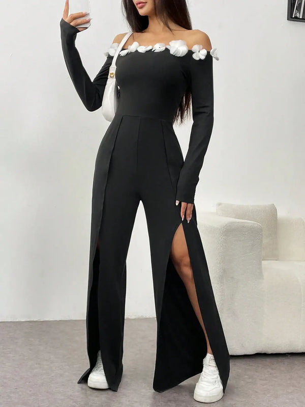 Chiquease Women's Off-Shoulder Tie-Front Jumpsuit