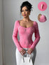 SHEIN Luxury Embellished Sweetheart Neck Long Sleeve T-Shirt