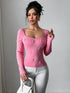 SHEIN Luxury Embellished Sweetheart Neck Long Sleeve T-Shirt