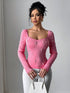 SHEIN Luxury Embellished Sweetheart Neck Long Sleeve T-Shirt