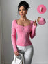 SHEIN Luxury Embellished Sweetheart Neck Long Sleeve T-Shirt