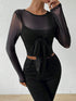 SHEIN Chiquease Mesh Contrast Slim Lace-Up Crop Top With Long Sleeve Fall Cloth For Women