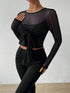 SHEIN Chiquease Mesh Contrast Slim Lace-Up Crop Top With Long Sleeve Fall Cloth For Women