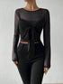 SHEIN Chiquease Mesh Contrast Slim Lace-Up Crop Top With Long Sleeve Fall Cloth For Women