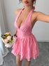SHEIN Chiquease V-Neck Halter Fitted Textured Floral Print Short Dress