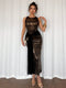 SHEIN Chiquease Women's Gold And Black Leopard Print Maxi Dress