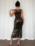 SHEIN Chiquease Women's Gold And Black Leopard Print Maxi Dress