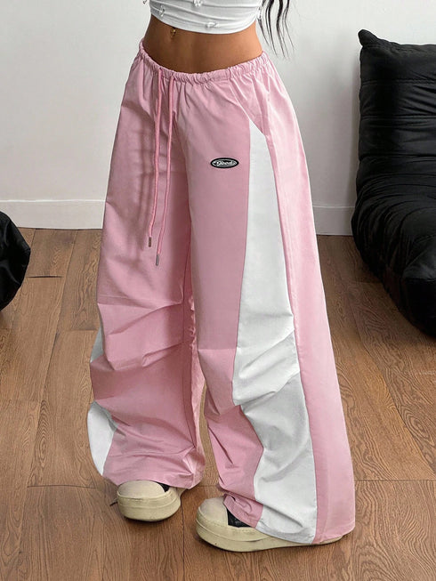 SHEIN Coolane سراويل نسائية فضفاضة (باراشوت) بخصر مرتفع بتصميم كارجو ومموه للألوان مناسبة للربيع والصيف والحفلات والارتداء اليومي الأنيق