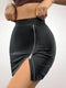 SHEIN Coolane Zipper Pu Leather Wrap Bodycon Mini Skirt