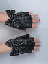 Cute 1pair Black Rivet Bow Decor PU Leather Gloves
