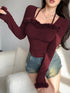 SHEIN DAZY Ballerina Style Furry Decor Fitted Women T-Shirt,Fall Clothes Long Sleeve Women Top