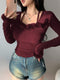 DAZY Ballerina Style Furry Decor Fitted Women T-Shirt,Fall Clothes Long Sleeve Women Top