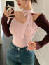 DAZY Women's Color Block Off Shoulder Crew Neck Pullover Sweater