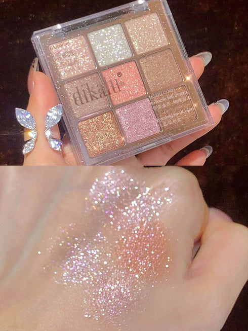 DIKALU 9-Color Eyeshadow Palette, Glitter Eye Shadow Powder