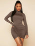 Drawstring Front High Neck Bodycon Dress