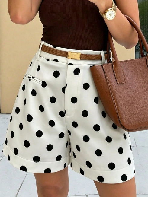 SHEIN EMERY ROSE Women's Elegant Commuter Polka Dot Print Casual Shorts, Summer