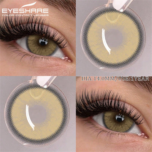 SHEIN EYESHARE عدسات لاصقة ملونة طبيعية باللون الرمادي البني مناسبة للمكياج اليومي وجمال العيون، عدسات خضراء بتصميم Y2K بؤبؤ صغير، 14.0 مم، محتوى مائي 38%، حماية من الأشعة فوق البنفسجية، للاستخدام السنوي
