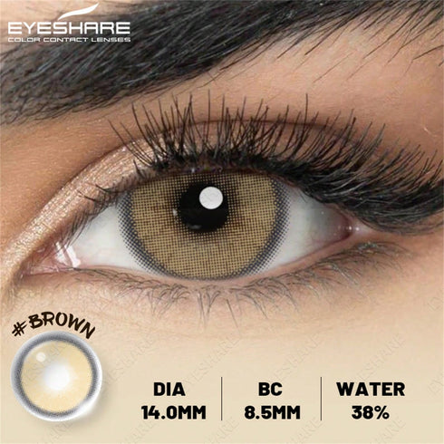 SHEIN EYESHARE عدسات لاصقة ملونة طبيعية باللون الرمادي البني مناسبة للمكياج اليومي وجمال العيون، عدسات خضراء بتصميم Y2K بؤبؤ صغير، 14.0 مم، محتوى مائي 38%، حماية من الأشعة فوق البنفسجية، للاستخدام السنوي