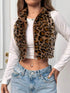 EZwear Women's Leopard Print Fleece Zip-Up Sleeveless Jacket