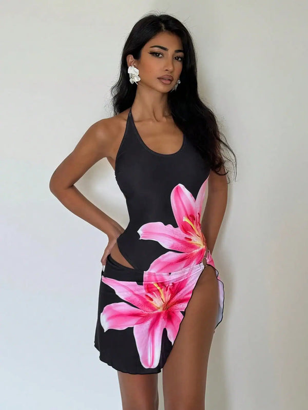 SHEIN EgrlEra Floral Printed Women Sexy 1-Piece Swimsuit