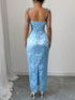 Elenzga 2025 Summer Elegant Sexy Strappy Jacquard Split Hem Slip Dress