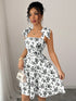 SHEIN Elenzga Cute White Floral Summer Date Dress, New Ditsy Floral Shoulder Tie Cinched Waist A-Line Dress, Elegant Casual Vacation Flattering Silhouette Tea Party