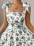 SHEIN Elenzga Cute White Floral Summer Date Dress, New Ditsy Floral Shoulder Tie Cinched Waist A-Line Dress, Elegant Casual Vacation Flattering Silhouette Tea Party