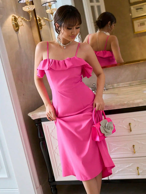 SHEIN Fuchsia Ruched Form-Fitting Slip Dress For Women