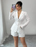 SHEIN Elenzga Plaid Jacquard Solid Color Casual Elegant Suit Jacket & Shorts