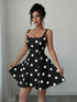 SHEIN Elenzga Square Neck Black Polka Dot Elegant Short Dress