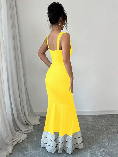 SHEIN Elenzga Women's Colorblock Mermaid Hem Fitted Elegant Camisole Dress