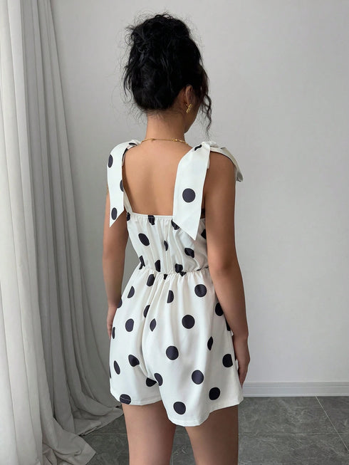 SHEIN Elenzga Women's Elegant Polka Dot Self-Tie Waist A-Line Jumpsuit