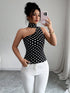 SHEIN Elenzga بلوزة نسائية منقطة مطبوعة بتصميم مجوف وقصة ضيقة