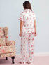 SHEIN Elorette Bowknot & Cherry Print Lapel Cardigan Women Sleepwear Set, Women Nighty