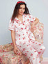 SHEIN Elorette Bowknot & Cherry Print Lapel Cardigan Women Sleepwear Set, Women Nighty